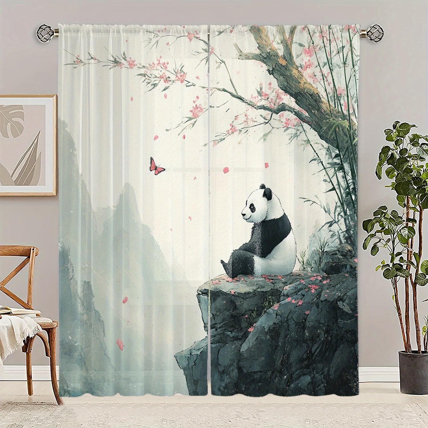 

Набор из 2 штор с принтом «Цветущая сакура и панды» Верхняя часть для гостиной, спальни, кабинета Декор для дома Штора с карманной петлей Полиэстер Идеально для гостиной W100*H70(CM)-Grommet top&1PCS