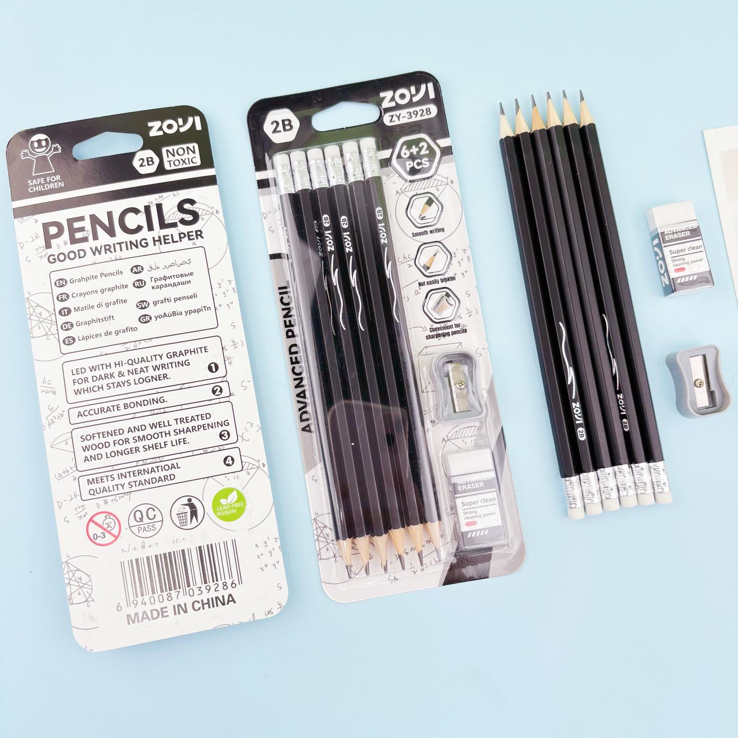 Children s 2B Pencils Set, English Version - 8 Pack for Kindergarten and Primary School 6+2 Pencil Set