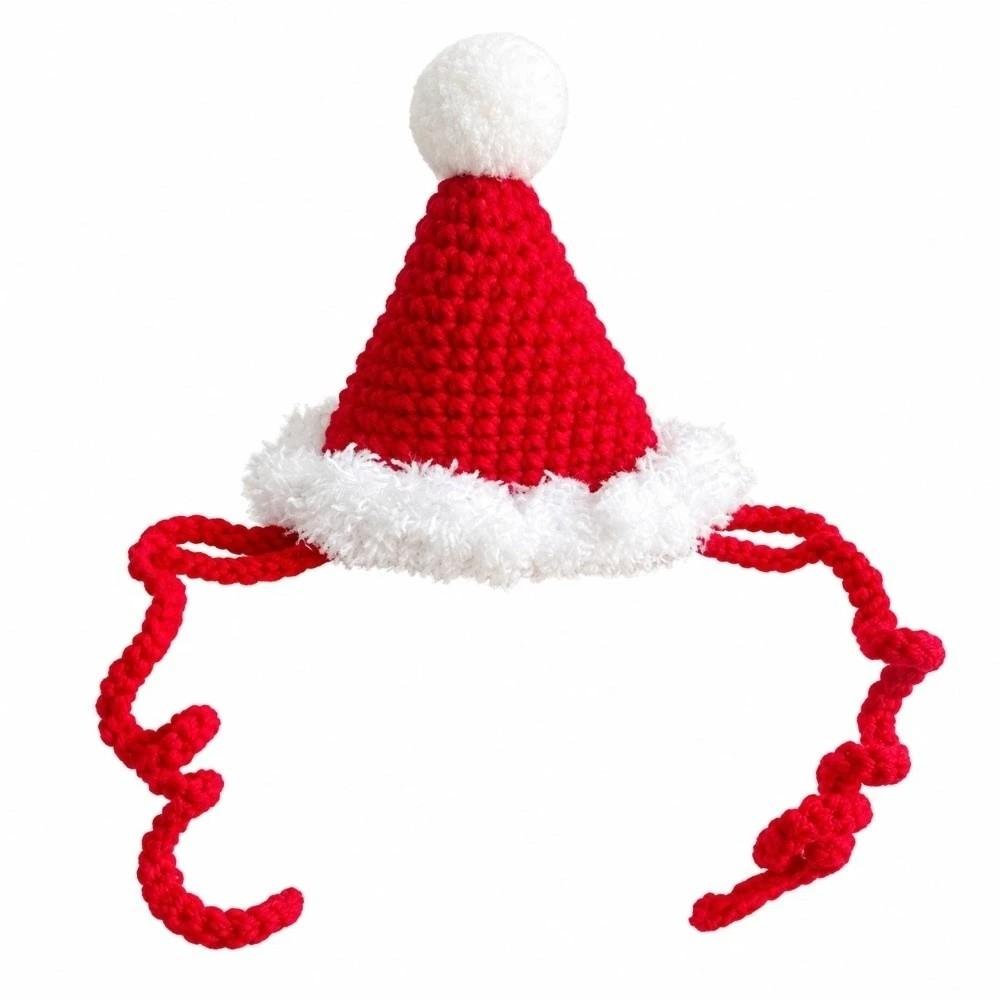 Red Bowknot Christmas Pet Neckwear Yarn Pet Holiday Bib Xmas Puppy Outfit Cat Santa Hat  New Year