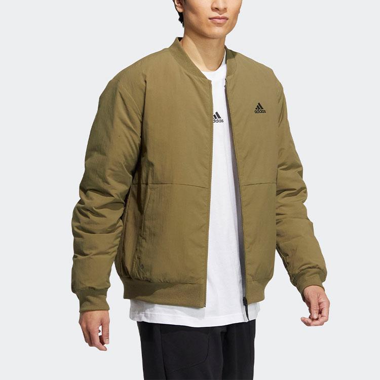 Adidas Solid Color Baseball Collar Zipper Down Jacket Men Jackets Green HN2142