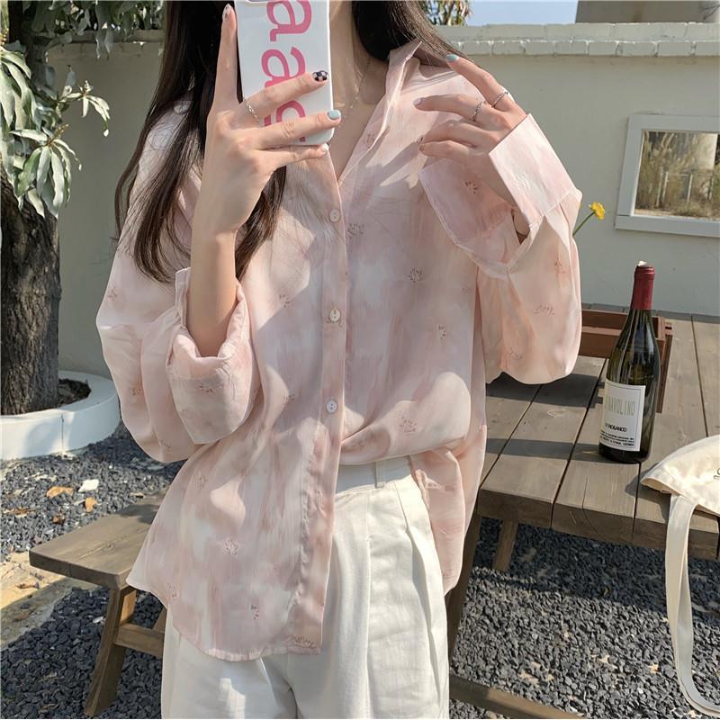Spring 2025 Women's Pink Tie-Dye Lapel Shirt Top