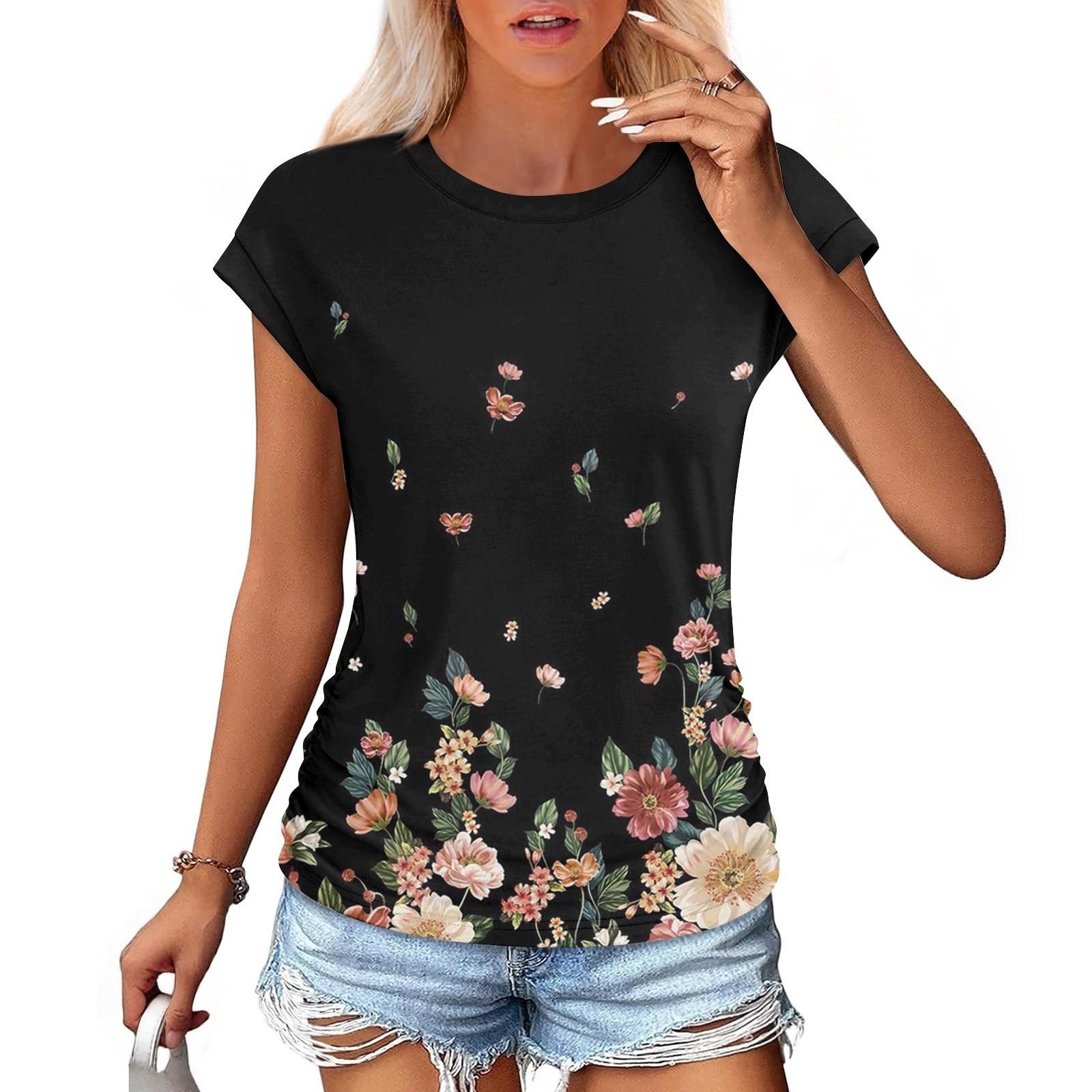 

Женская мода повседневная тонкая завязка на талии с закрытыми рукавами и круглым вырезом с винтажным принтом футболка M шафрановый