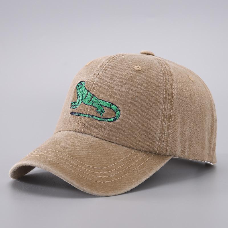 Amazon Lizard Embroidered Baseball Hat with Adjustable Personalized Retro Washed Curved Eaves, Suitable for Men and Women