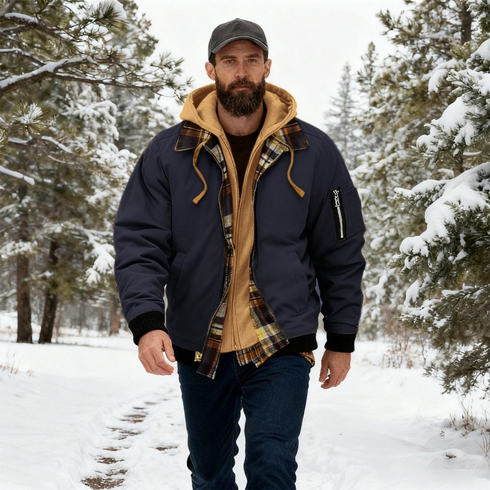Men's Thick Solid Color Hooded Jacket for Spring, Autumn, and Winter - Air Force Style Casual Wear