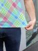 Men's Digital Print Polo Shirt, Men's Summer Macaron Plaid Polo Shirt with Colorful Diamond Check Lapel