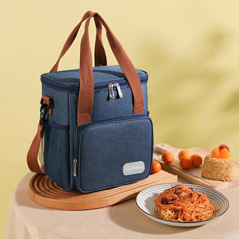Waterproof Oxford Cloth Insulated Lunch Bag Thermal Food Carrier Crossbody Tote for Work/Picnic