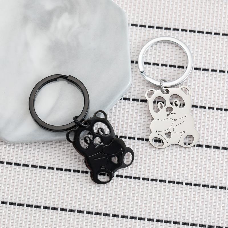 Black White Panda Stainless Steel Keychain Cute Cartoon Style Fashion Couple Friend Pendant Practical Daily Gift