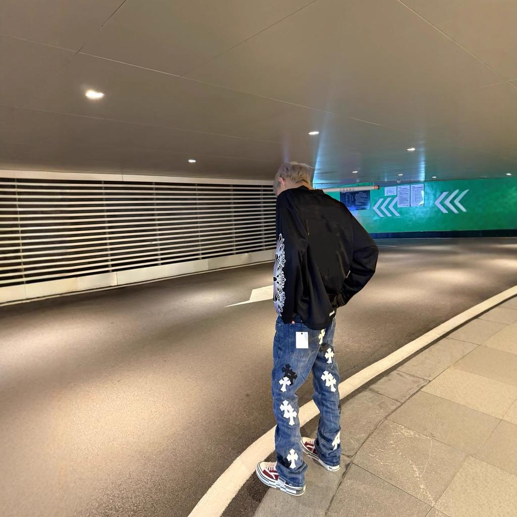 JYL Menns Bootcut Jeans Tegneseriebroderte Vinter Amerikansk Vintage Løse Vide Jeans