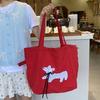 Puppy Embroidery Drawstring Shoulder Bag Bow Spotted Women's Handbag Casual Canvas Tote Bag  Beach