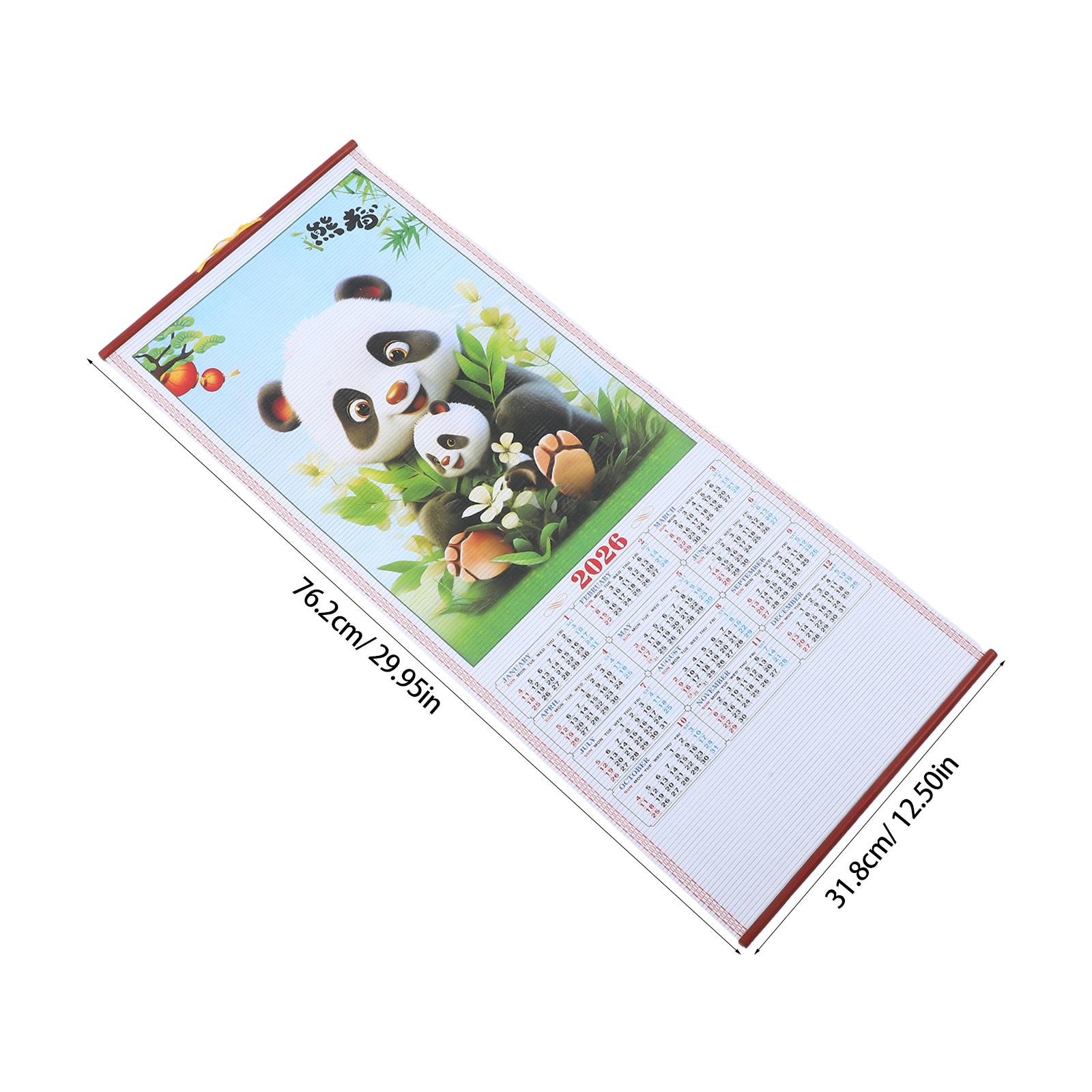 Horse Year 2026 Chinese Lunar Hanging Scroll Calendar Faux Rattan Traditional Wall Calendar Office Living Room Decor