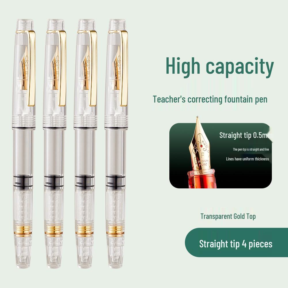 Teacher Correction Fountain Pen with Red Ink - Large Capacity Bent Nib for Grading