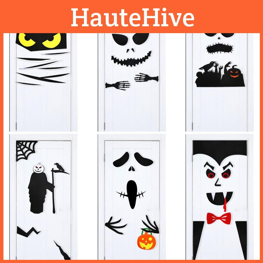 Terrifying Halloween Felt Door Stickers With Wicked Demons And Vampires For Haunted House Vibes