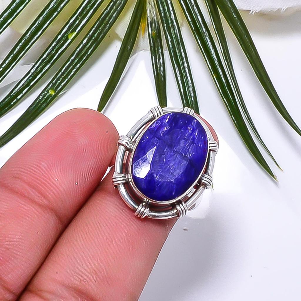 Blue Sapphire Handmade Gemstone Jewelry 925 Solid Sterling Silver Ring Gift For Women
