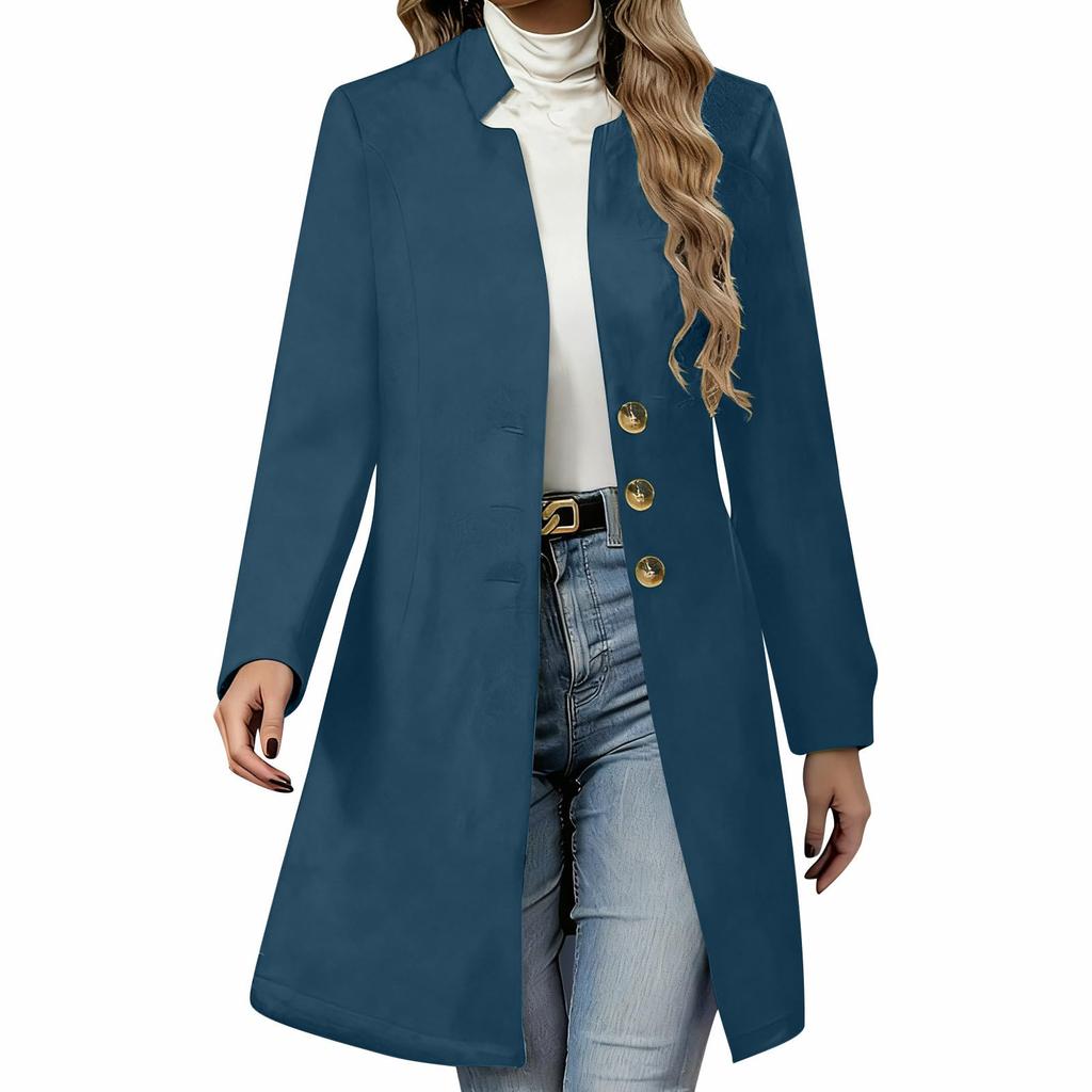 Women's Fashion Long-Line Slim-Fit Coat Solid-Colour Long-Sleeved Outerwear