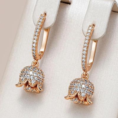 Volle Inlay Zirkon Blume Anhänger Englisch Ohrringe für Frauen Luxus Hochzeit Schmuck Zubehör