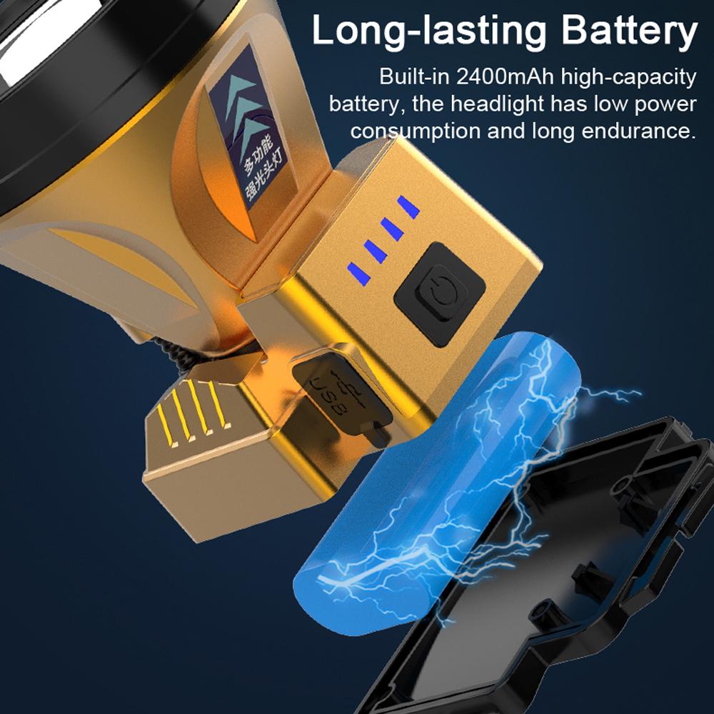 LED čelovka svítilna Dobíjecí vysoce jasná čelovka se 3 světelnými režimy podporujícími pohybový senzor