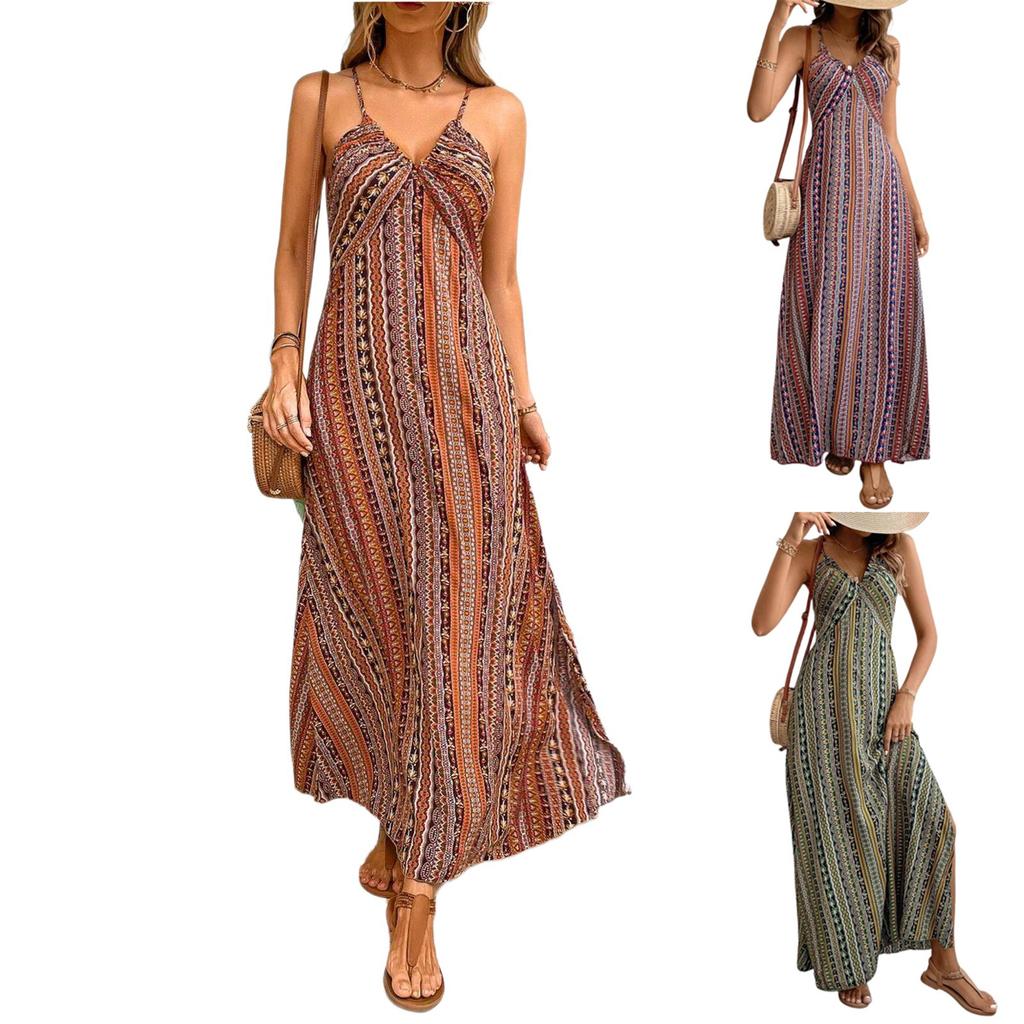 Women Casual Sleeveless Summer Dresses Spring Patchwork Boho Floral Cocktail Party Dress