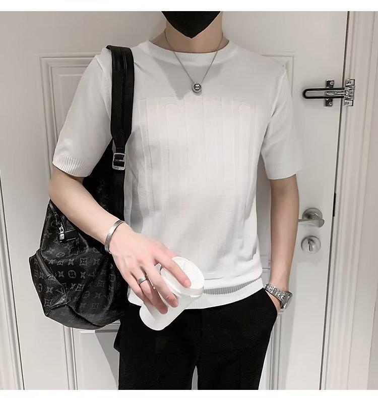 Herren Trendiges Gestreiftes Eis-Seide Slim Fit T-Shirt - Atmungsaktiv, Kurze Halbarme