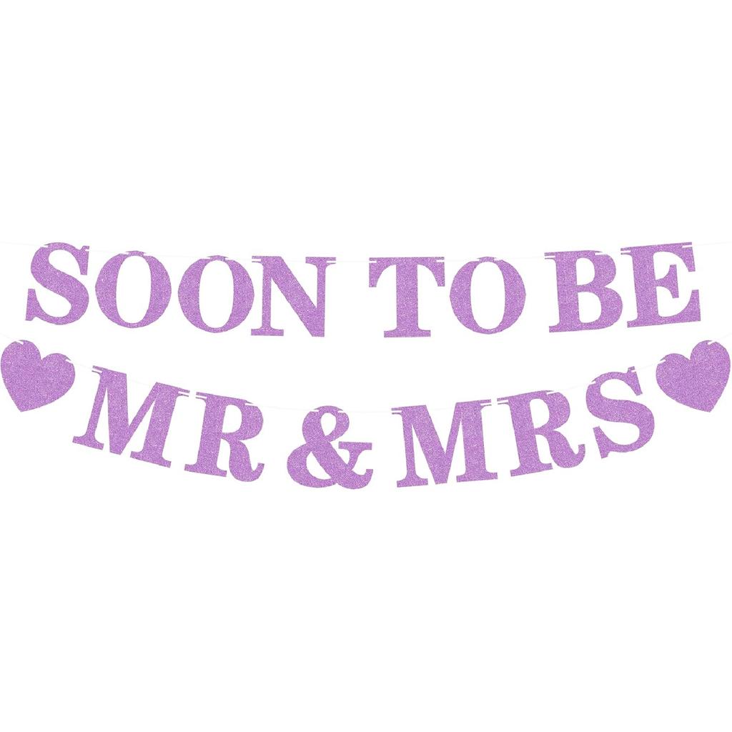 Pre-strung Soon to Be Mr & Mrs Banner - Black Glitter Bridal Shower Decorations for Wedding, Engagement or Bachelorette Party Photo Booth Props