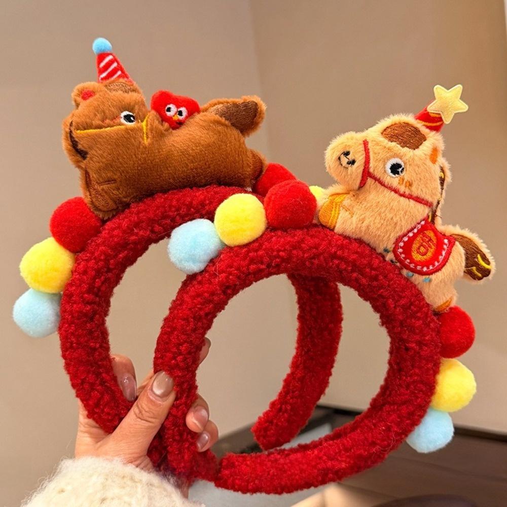 Red Cartoon Horse Hair Hoop Exquisite New Year Mascot Headband Cute Pony Headpiece  Celebration