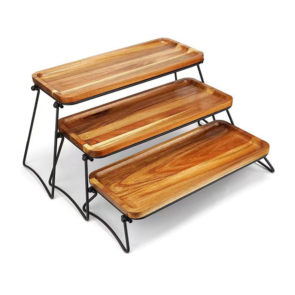 3 Tier Wooden Display Stand Wooden Display Riser Wood 3 Tier Serving Tray Rectangle Serving Platter