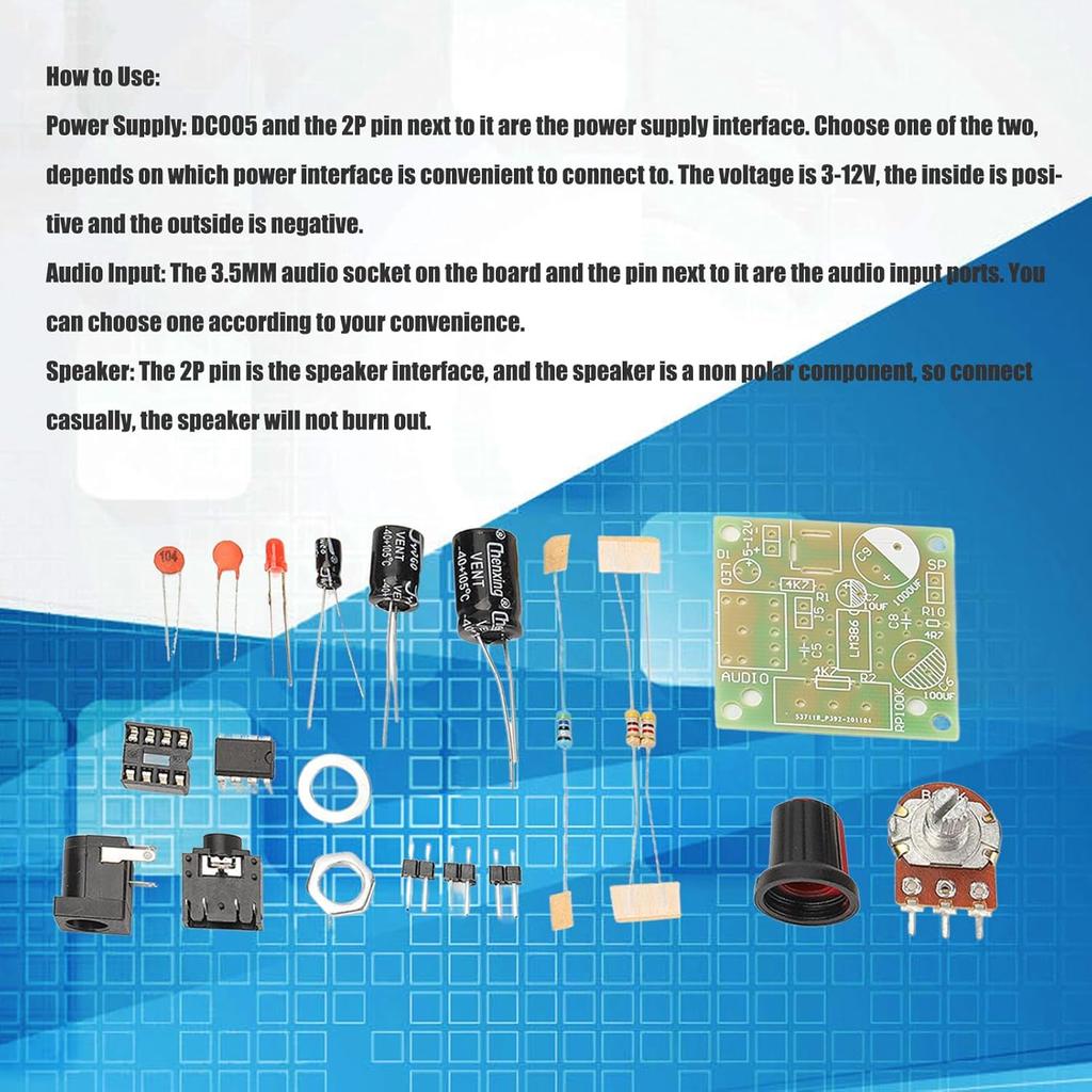 LM386 Audio Amplifier Mini Smart Electronic DIY Module Kit Super Board 1.46 x 1.61in 12V FR4‑A PCB 3