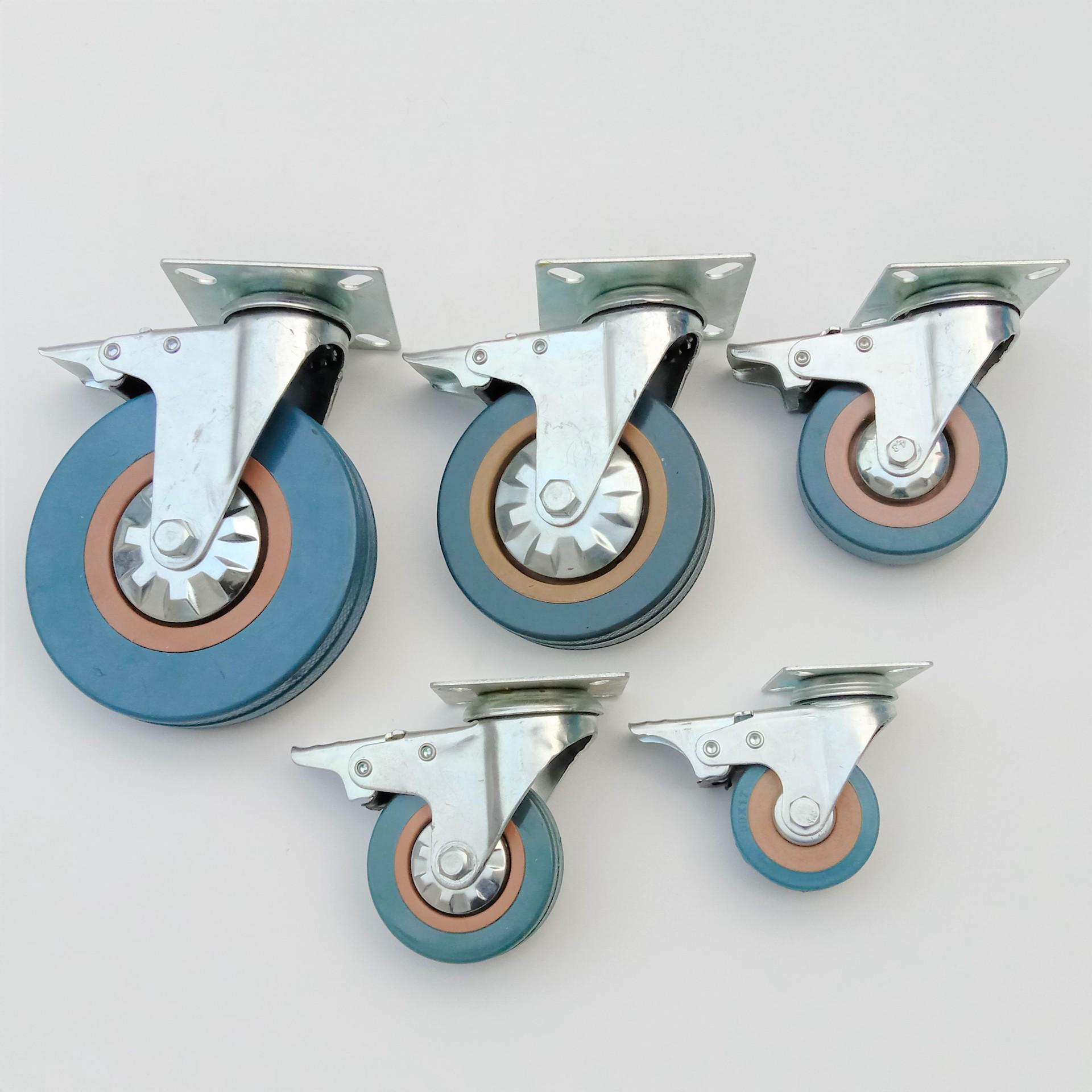 Silent Light Duty Gray Swivel Dining Cart Caster Wheel with Threaded Stem and Brake 2-inch Gray Rubber Wheel Fixed