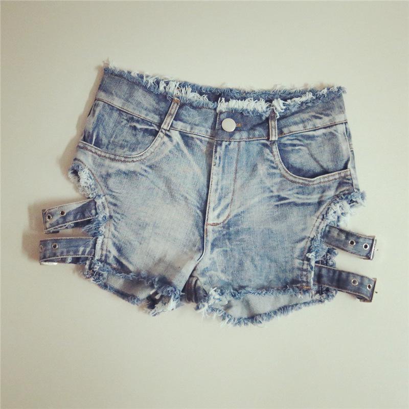 Women s European Style High-Waisted Ripped Denim Shorts - Slimming, Sexy Nightclub Wear Medium
