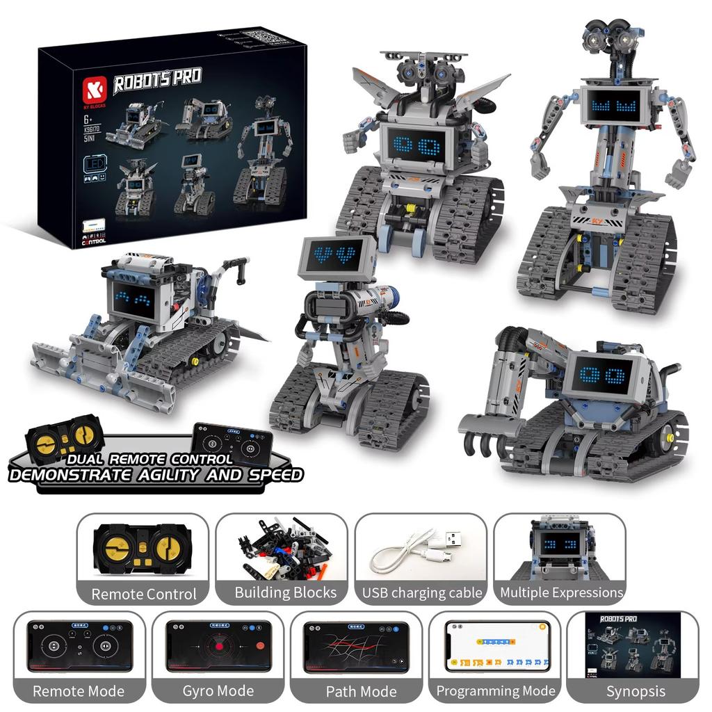 Moc 352Pcs 5 In 1 Creative Electric Rc Interstellar Robot Model Assembly Diy Building Blocks Children'S Puzzle Toy Gift