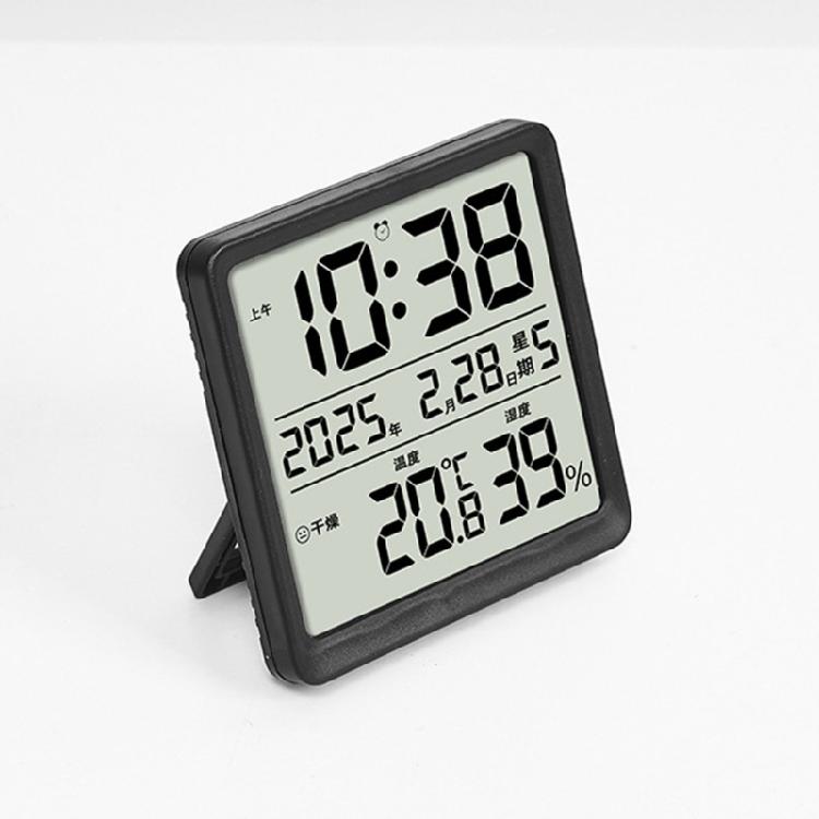 Modern LCD Digital Clock with Time Date Temperature Humidity Display Battery Operated Support Stand Desk Wall Clock