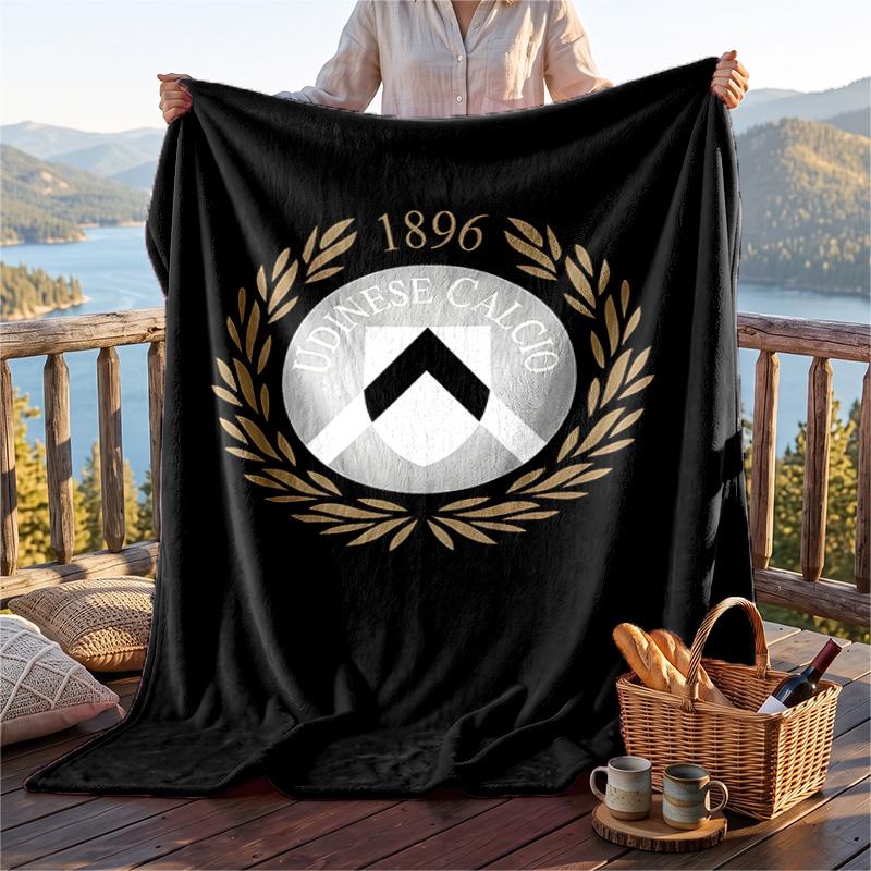 Warm Flannel Blanket Udinese Pattern, Lightweight Comfortable Throw Blanket for Bed Sofa Use
