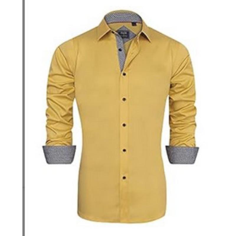 

Весна Осень Мужская Рубашка Длинные Рукава Контрастные Цвета Эластичные Рубашки (Мужской) 5XL жёлтый