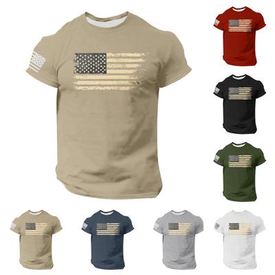 Moda Hombre Casual Manga Corta Cuello Redondo Día de la Independencia Bandera Camiseta Top
