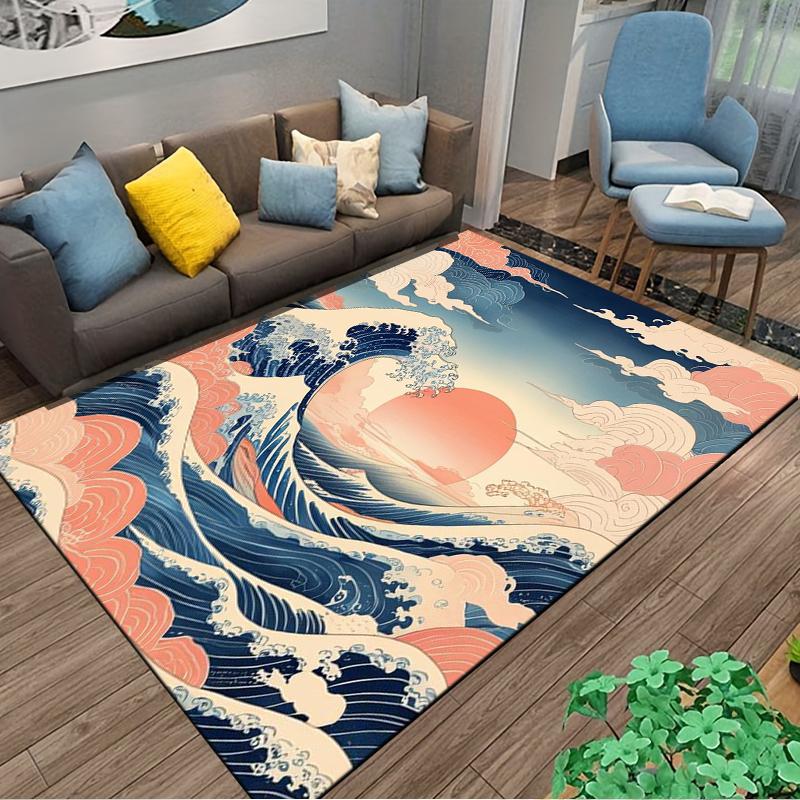 Japanese Wave and Red Sun carpet Non-slip rug suitable for living room and bedroom sofas