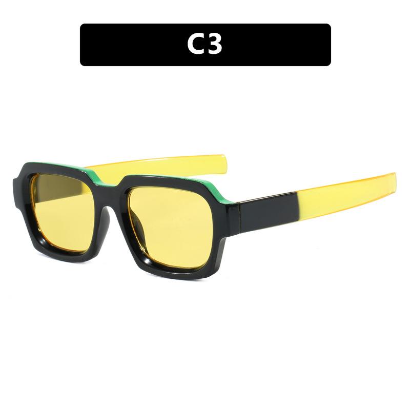Ins Popular Fashion Square Double Color Punk Men Sunglasses Vintage Brand Designer Blue Orange Eyewear Women Shades UV400