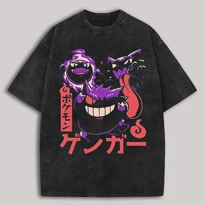 

Pokemon Gengar Short Sleeve Tee Anime Washed Vintage Graphic TShirt Man Women Cosplay Casual Tops Summer Yk Streetwear XL