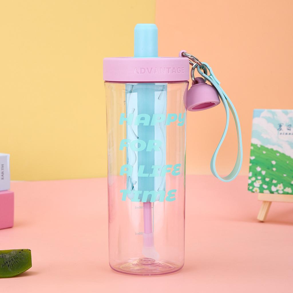 Water bottle summer new flower tea plastic cup simple straw cup large capacity boys and girls portable water cup