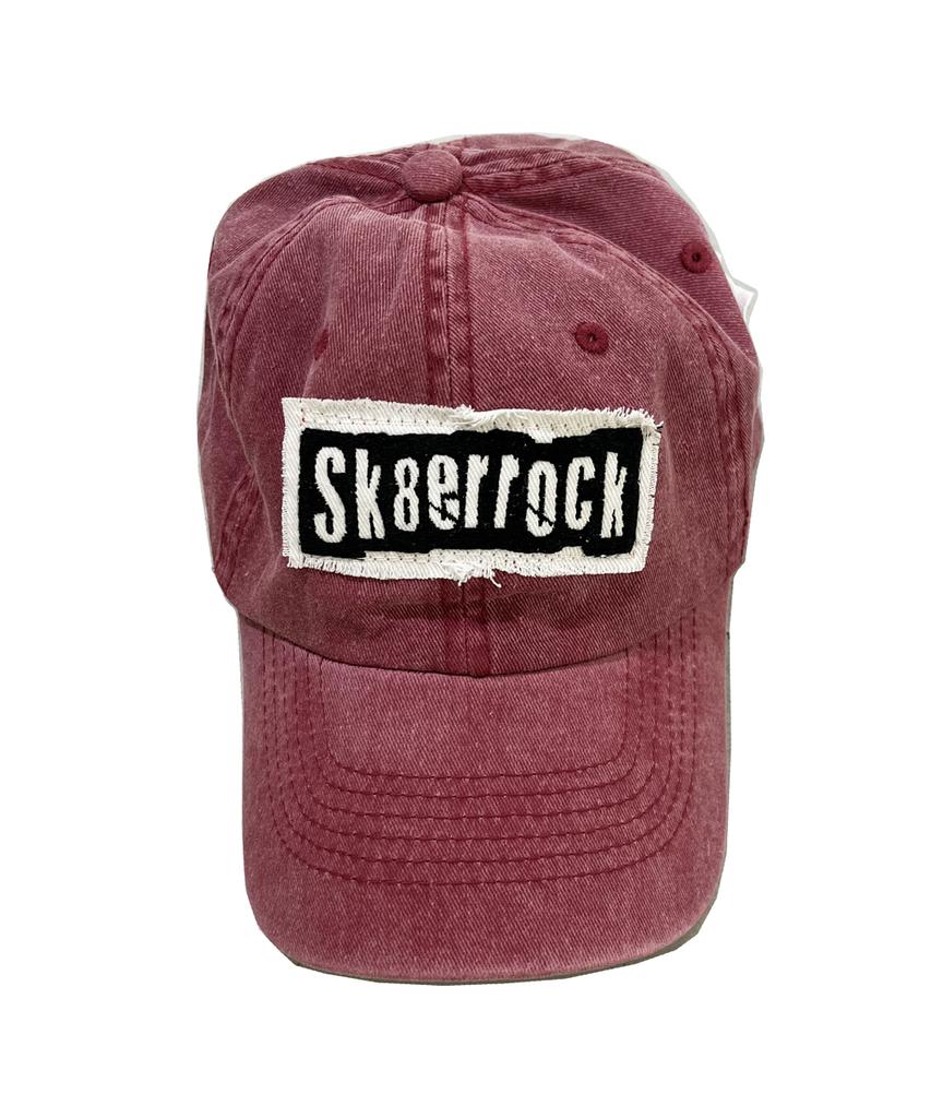 SK8ER ROCK Patchwork Pigmentwashing Ball Cap ((Red))