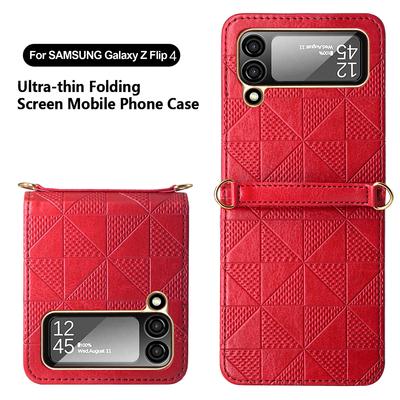 Fashionable Leather Case For Samsung Galaxy Z Flip 4 5g With Crossbody Chain Lanyard Ultra -Thin Cover For Galaxy Z Flip 3
