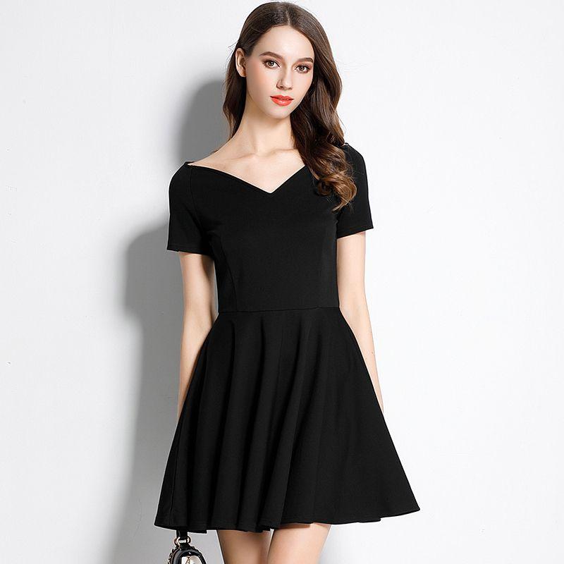 

Fall/Winter Slim off-the-Shoulder Short Annual Meeting Dress Black Dress Black [short sleeve]] S