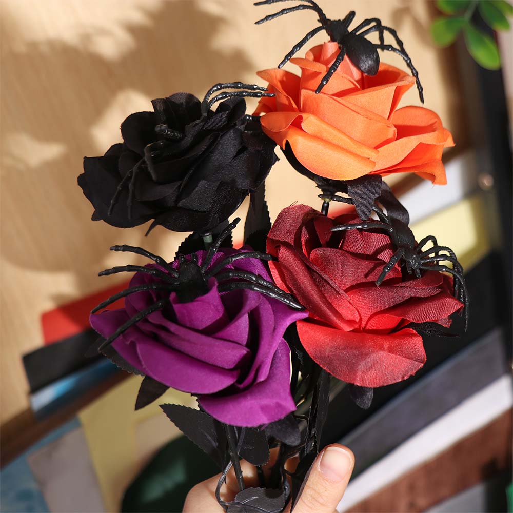 Gothic Halloween Artificial Rose 38cm Fake Flower Photo Props Spider Rose Bouquet  Vase Arrangement