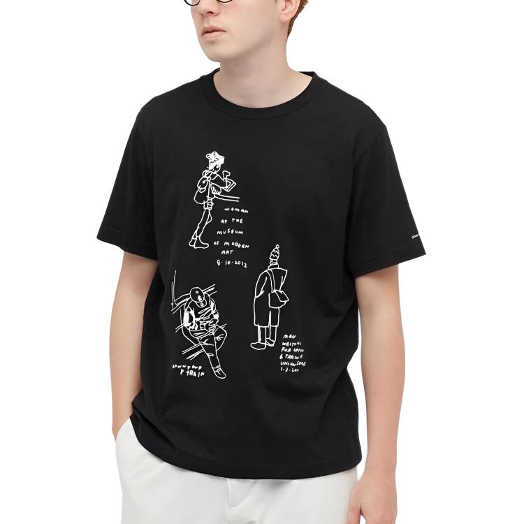 UNIQLO Cartoon Print Slim Fit Straight T-Shirt Unisex tops Black 437288-09