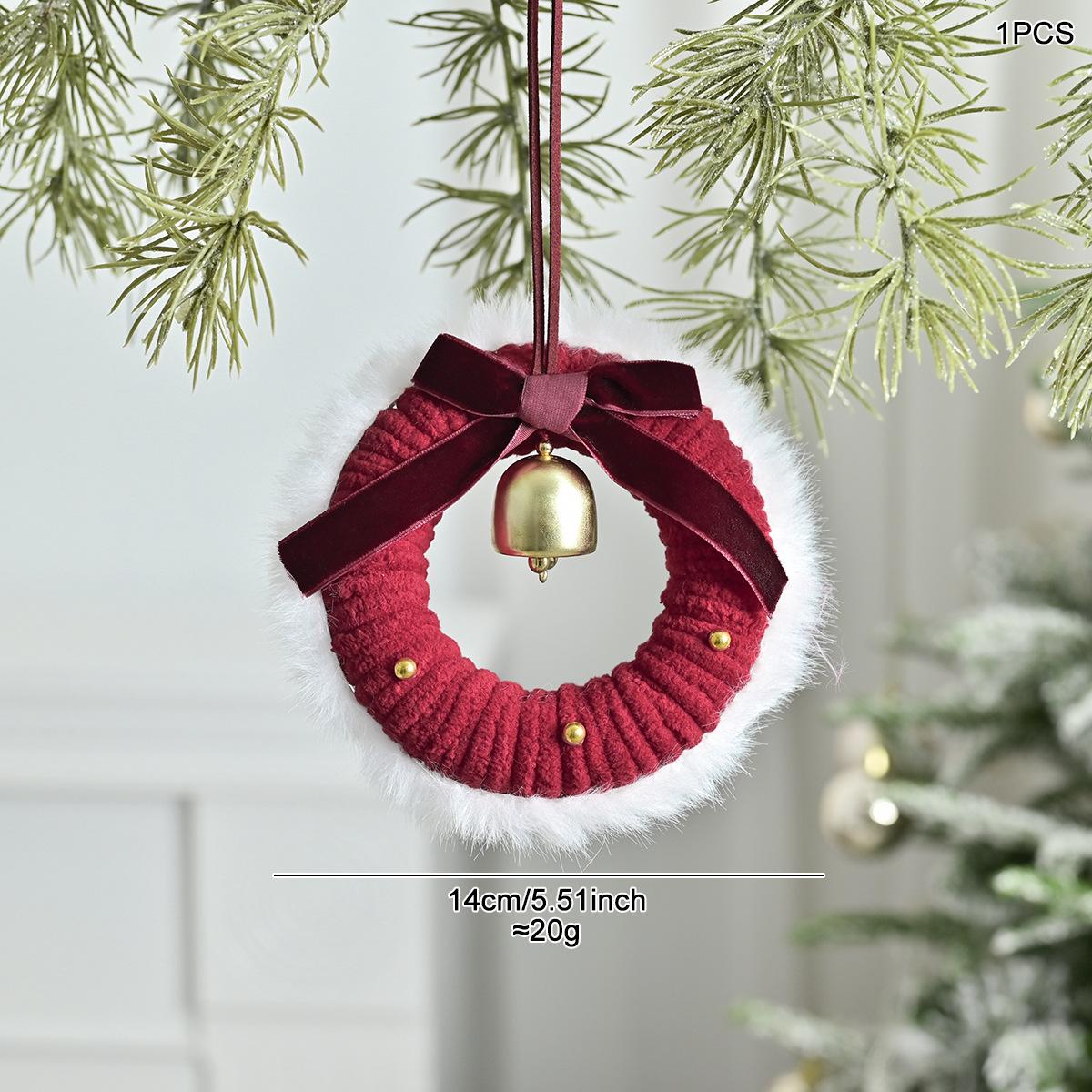 New Red Green Christmas Wreath Pendant Ribbon Bow Bell Christmas Decoration Atmosphere Hanging Window Decoration Accessories