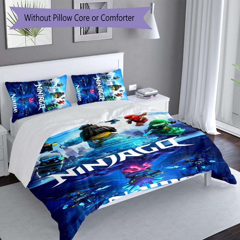 3pcs Custom Name Lego Ninjago Set,Includes 1 Duvet Cover and 2 Pillowcases,All-season Bedroom Decor