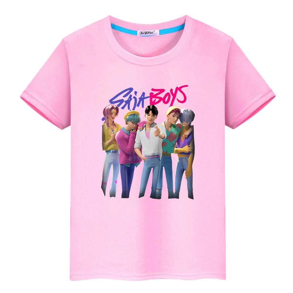 Saja Boys Print 100%Cotton T Shirt for Kids Boy 10year  Anime Short Kpop Demon Hunters  Kawaii Tees Cute Tops Y2k Girls Clothes