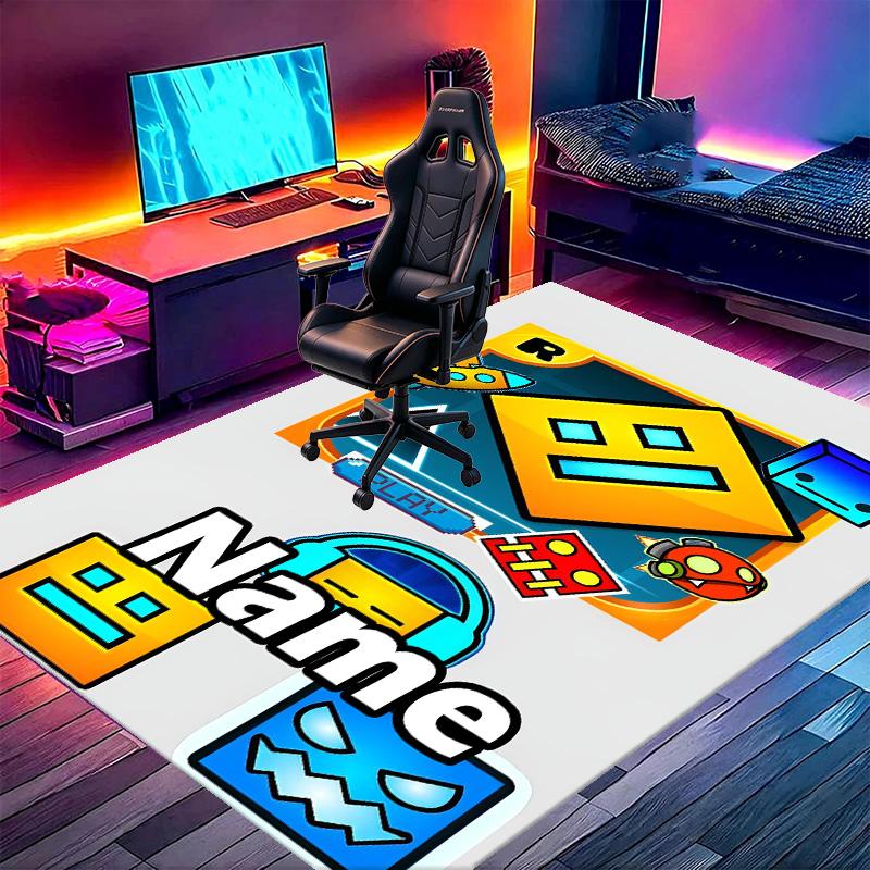 Custom Name Personalized Geometry Dash Print Carpet, Versatile Home Decor Rug, for Playroom, Apartment, Balcony, Entryway, Hallway Gift