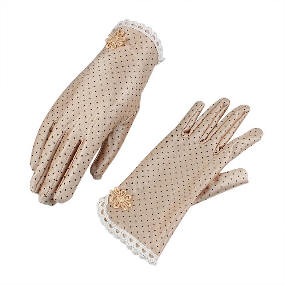 Polka Dot Driving Gloves Breathable Lace Patchwork Gloves Casual Sun Gloves