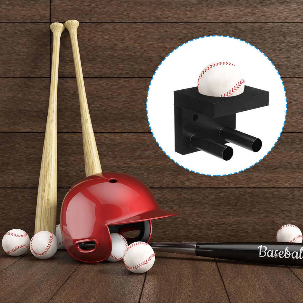 PATIKIL Baseball Bat Holder Set of 2 Wooden Baseball Bat Wall Mount Holder Sports Display Wall Mount Softball Storage Hockey Stick Black