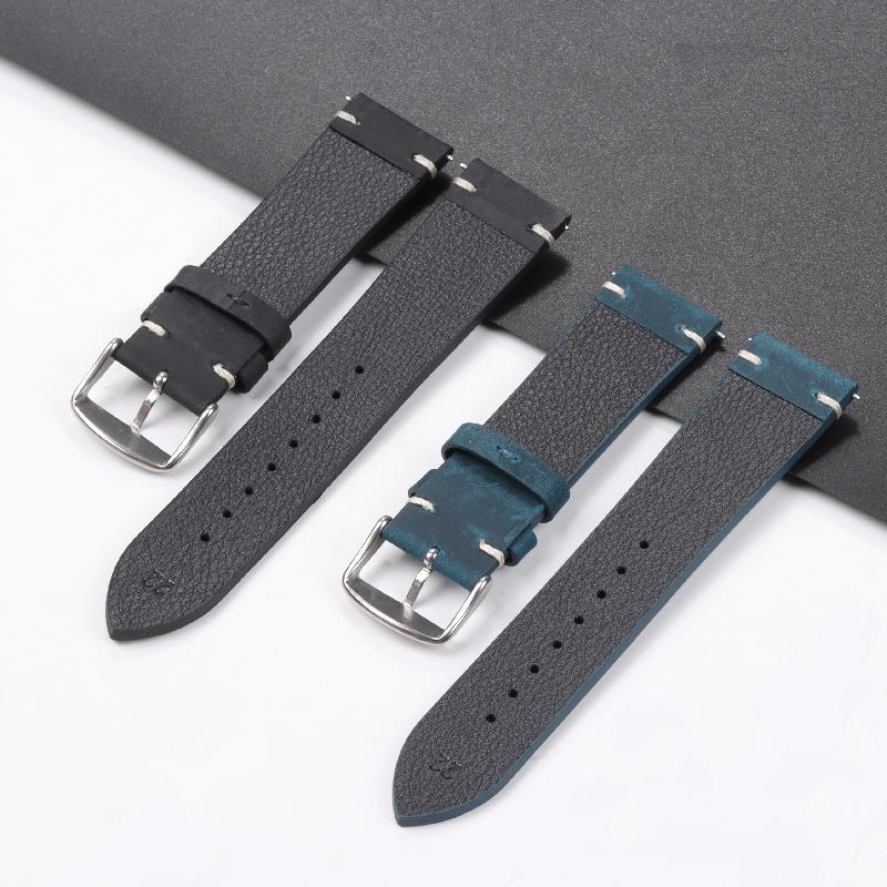 Calfskin Genuine Leather Watchbands Quick Release Watch Band 18mm 20mm 21mm 22mm 24mm Handmade Stitching Smartwatch Strap