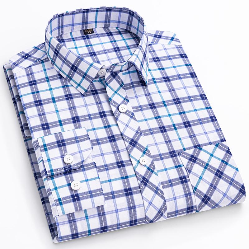 Spring Summer Thin Men's Shirt Long-Sleeved Cotton Plaid Shirt Formal Fashion Soft Breathable Classic Basic Casual  Shirts